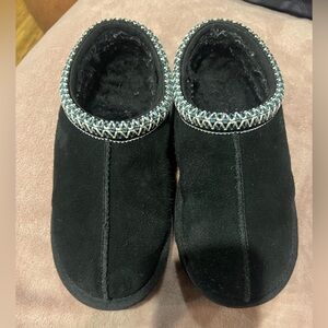UGG Black Suede Slippers with Beaded Detail